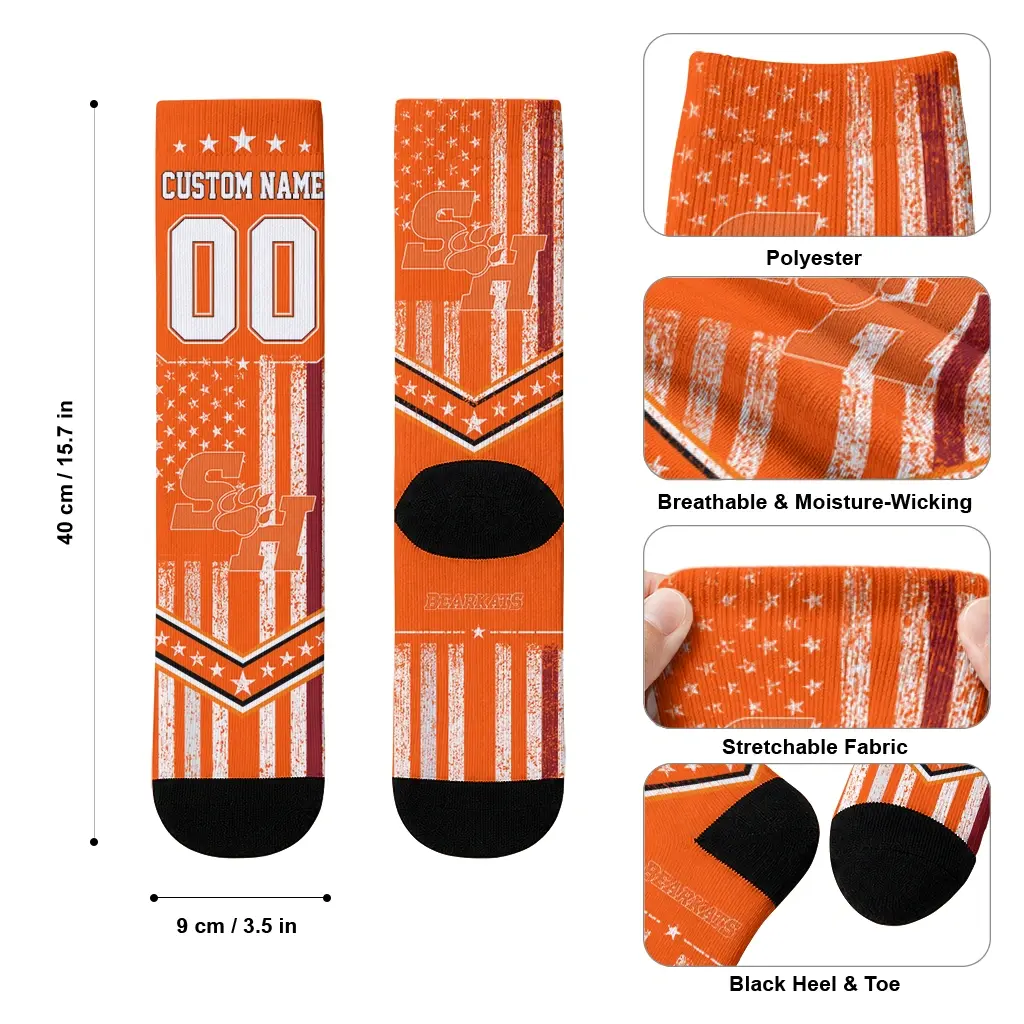 Sam Houston Bearkats Socks Customized Star Stripes Orange White High Quality Sam Houston Bearkats Socks Customized Star Stripes Orange White High Quality