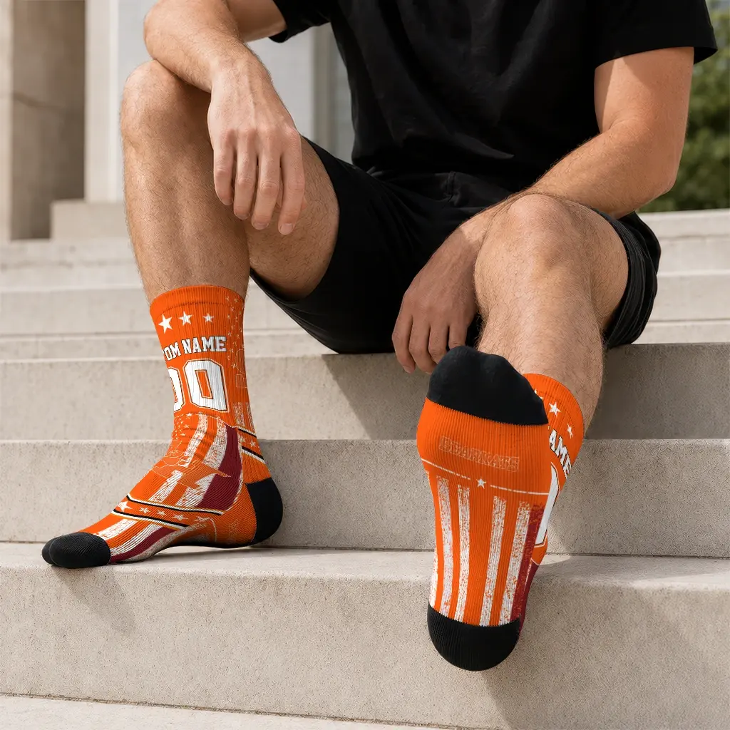 Sam Houston Bearkats Socks Customized Star Stripes Orange White Latest Model Sam Houston Bearkats Socks Customized Star Stripes Orange White Latest Model