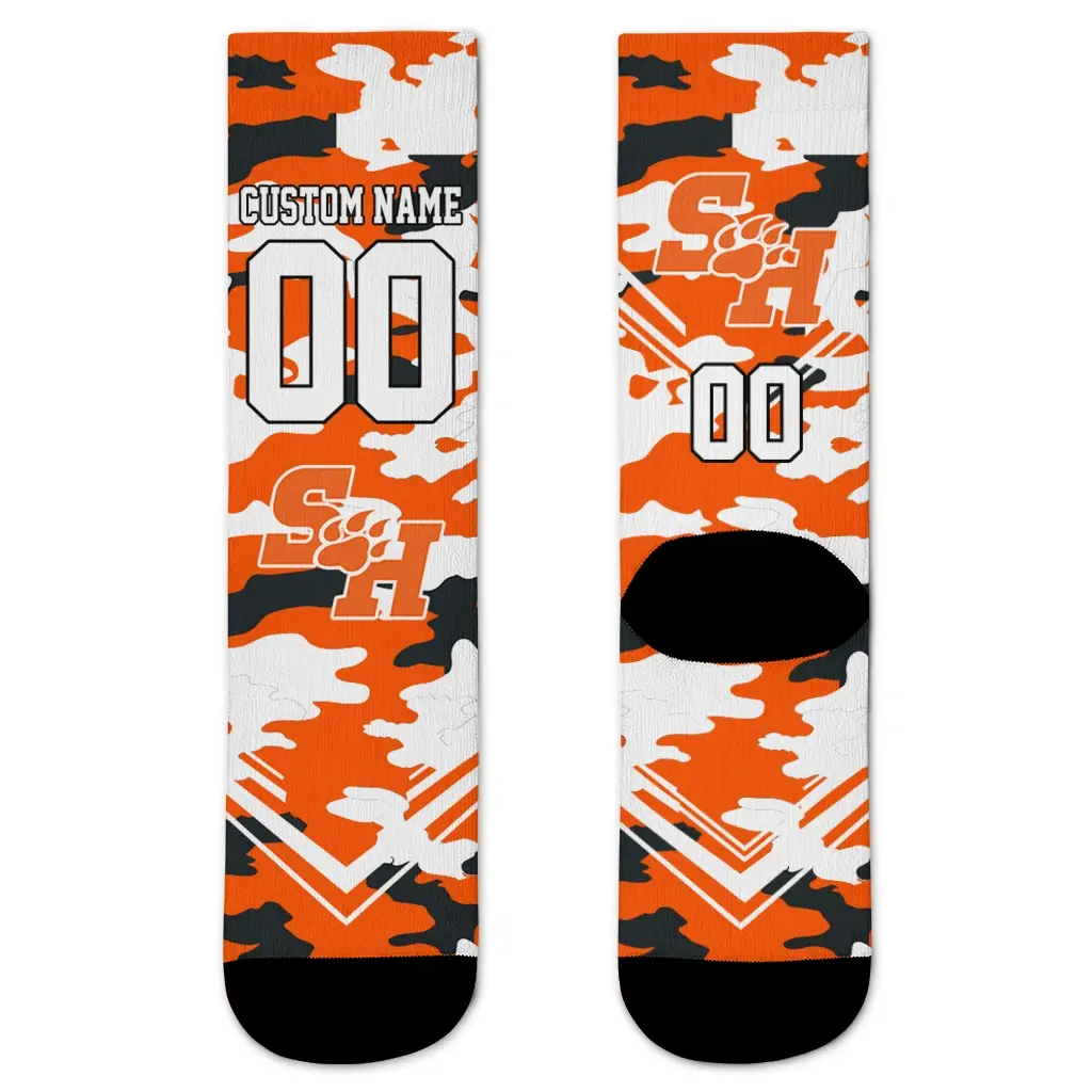 Sam Houston Bearkats Socks Customized Woodland Camo Orange Best Selling Sam Houston Bearkats Socks Customized Woodland Camo Orange Best Selling