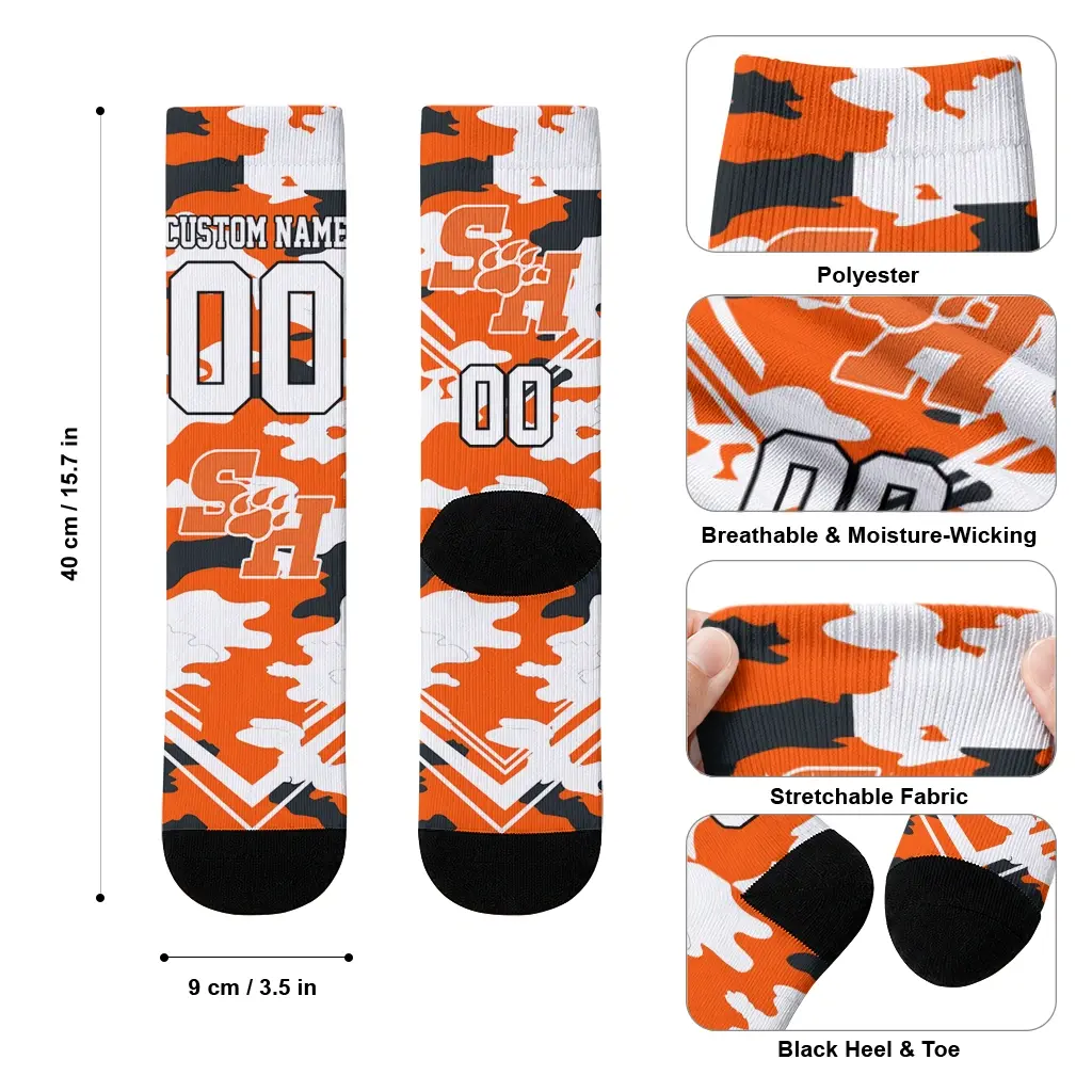 Sam Houston Bearkats Socks Customized Woodland Camo Orange High Quality Sam Houston Bearkats Socks Customized Woodland Camo Orange High Quality