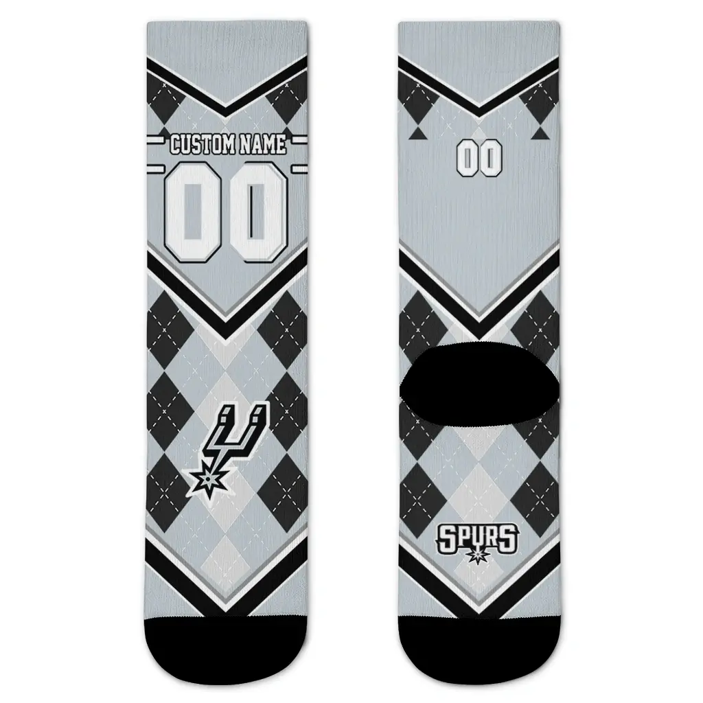 San Antonio Spurs Socks Custom Argyle Pattern Silver Best Selling San Antonio Spurs Socks Custom Argyle Pattern Silver Best Selling