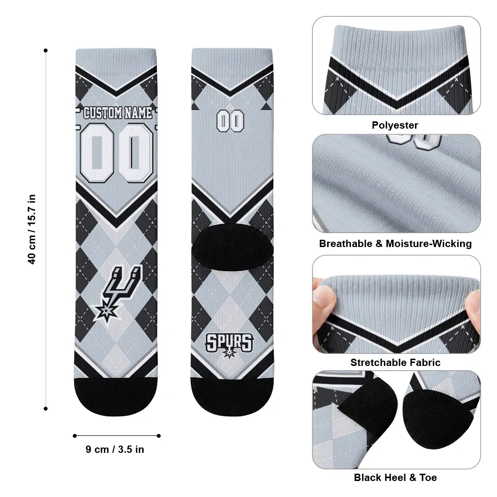 San Antonio Spurs Socks Custom Argyle Pattern Silver High Quality San Antonio Spurs Socks Custom Argyle Pattern Silver High Quality