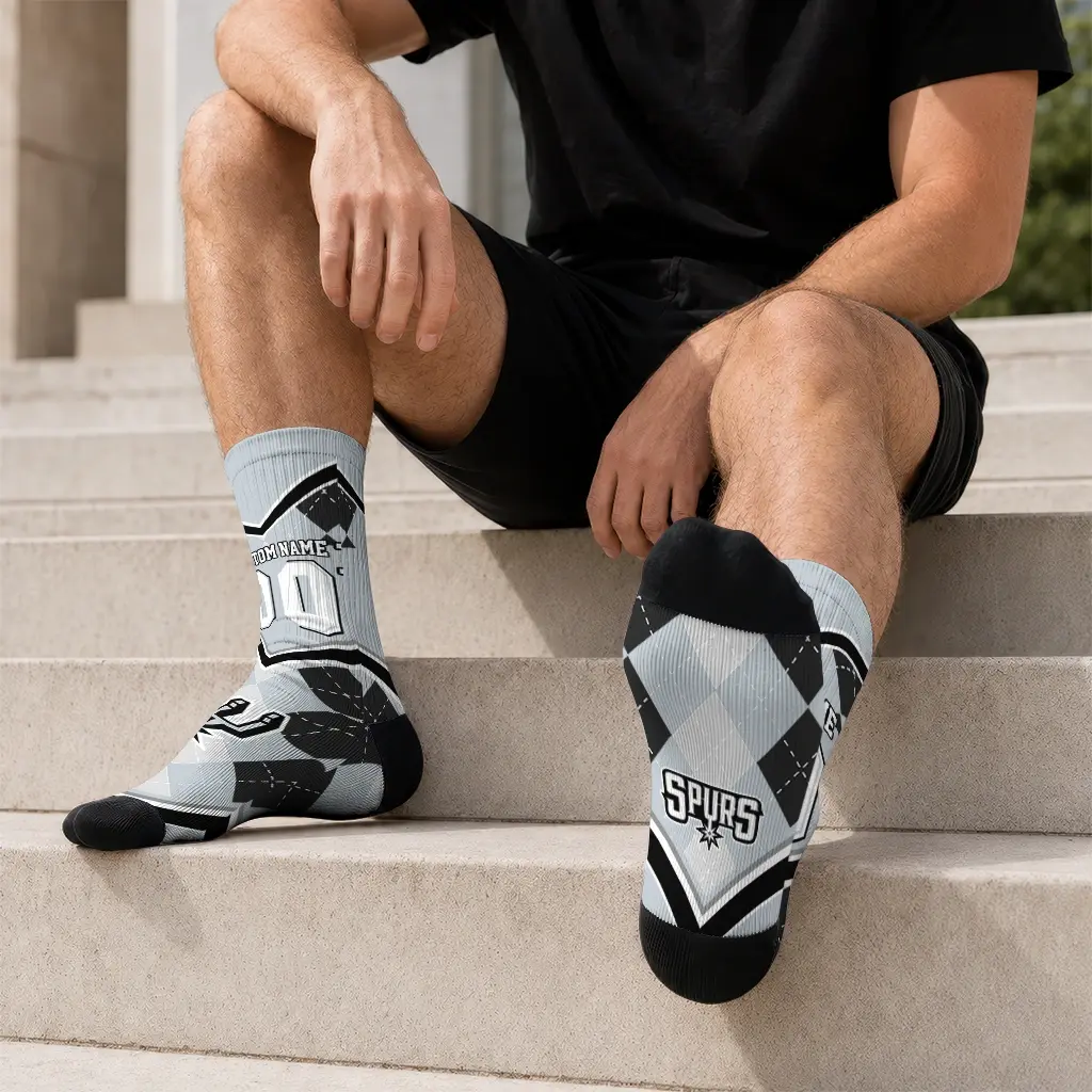 San Antonio Spurs Socks Custom Argyle Pattern Silver Latest Model San Antonio Spurs Socks Custom Argyle Pattern Silver Latest Model