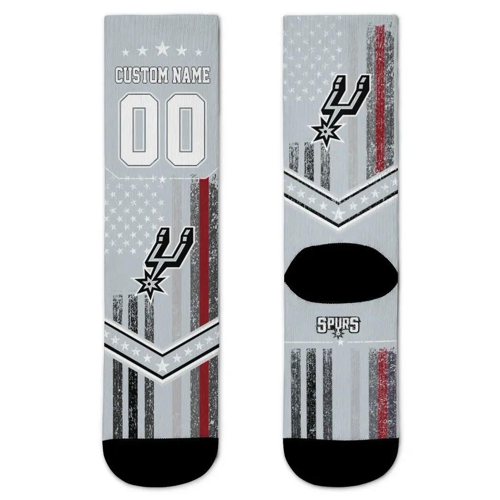 San Antonio Spurs Socks Custom Star Stripes Silver White Best Selling San Antonio Spurs Socks Custom Star Stripes Silver White Best Selling