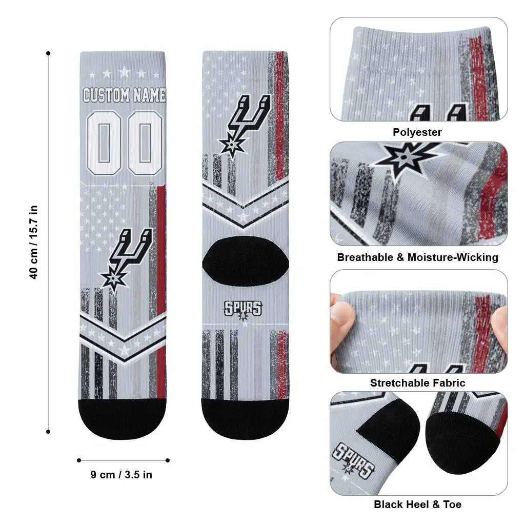 San Antonio Spurs Socks Custom Star Stripes Silver White High Quality San Antonio Spurs Socks Custom Star Stripes Silver White High Quality