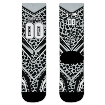 San Antonio Spurs Socks Customized Leopard Print Silver Black Best Selling