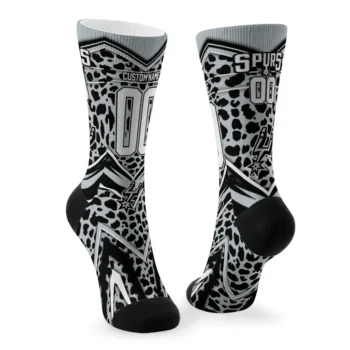 San Antonio Spurs Socks Customized Leopard Print Silver Black Fashion Forward