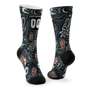 San Antonio Spurs Socks Personalized Scattered Icons Silver Fashion Forward