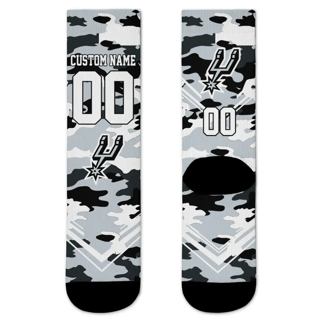 San Antonio Spurs Socks Personalized Woodland Camo Silver Best Selling San Antonio Spurs Socks Personalized Woodland Camo Silver Best Selling