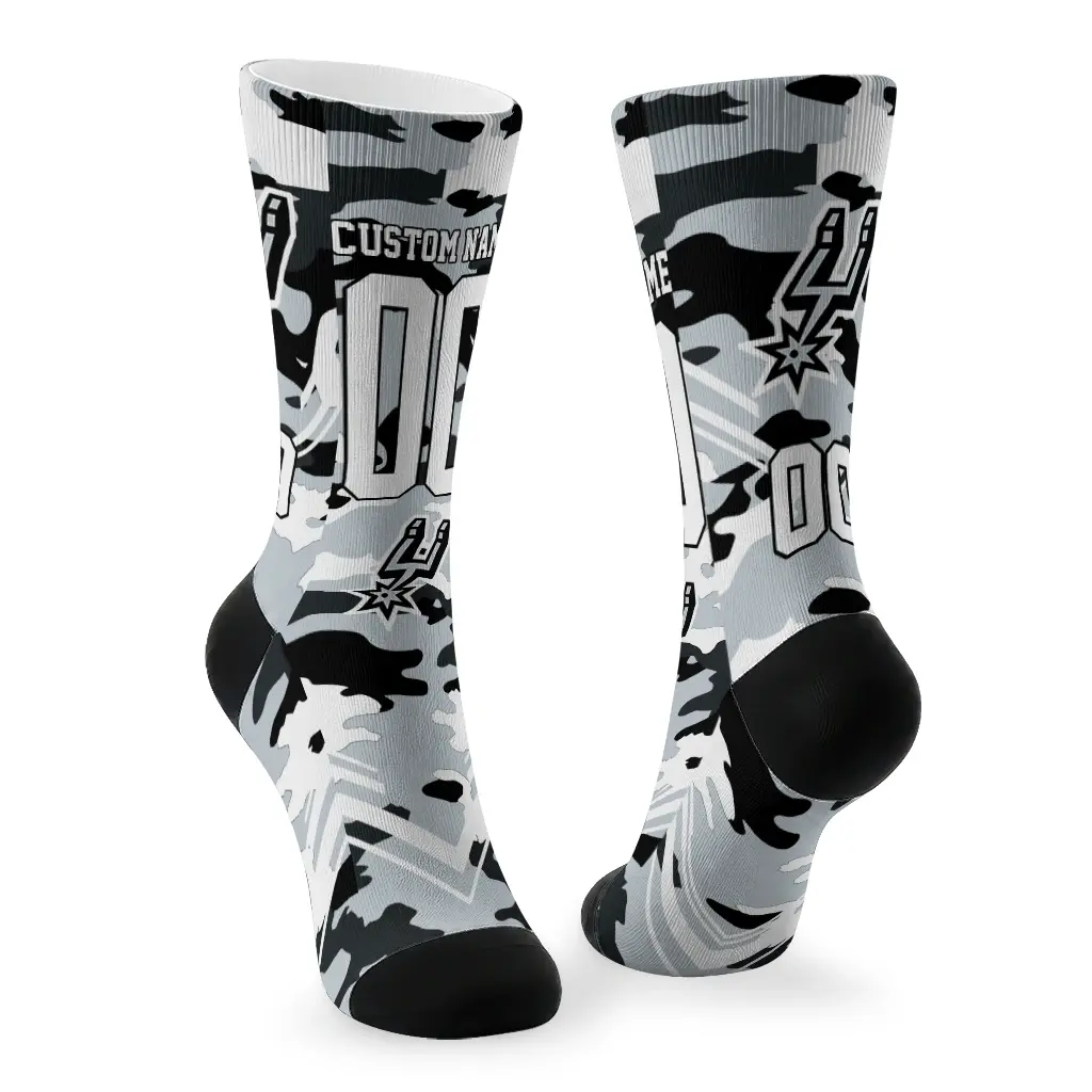San Antonio Spurs Socks Personalized Woodland Camo Silver Fashion Forward San Antonio Spurs Socks Personalized Woodland Camo Silver Fashion Forward
