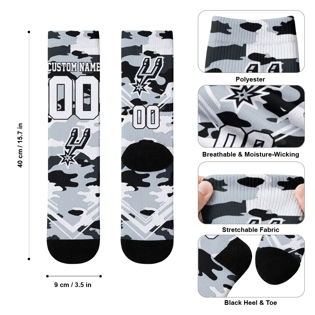 San Antonio Spurs Socks Personalized Woodland Camo Silver High Quality San Antonio Spurs Socks Personalized Woodland Camo Silver High Quality