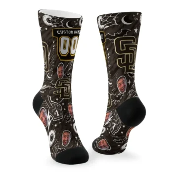 San Diego Padres Socks Personalized Scattered Icons Brown Fashion Forward