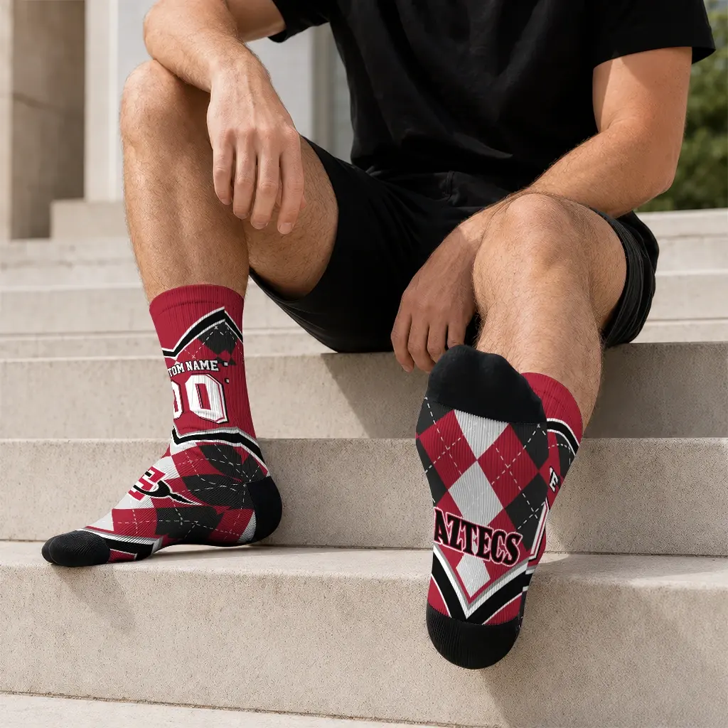 San Diego State Aztecs Socks Customized Argyle Pattern Red Latest Model San Diego State Aztecs Socks Customized Argyle Pattern Red Latest Model