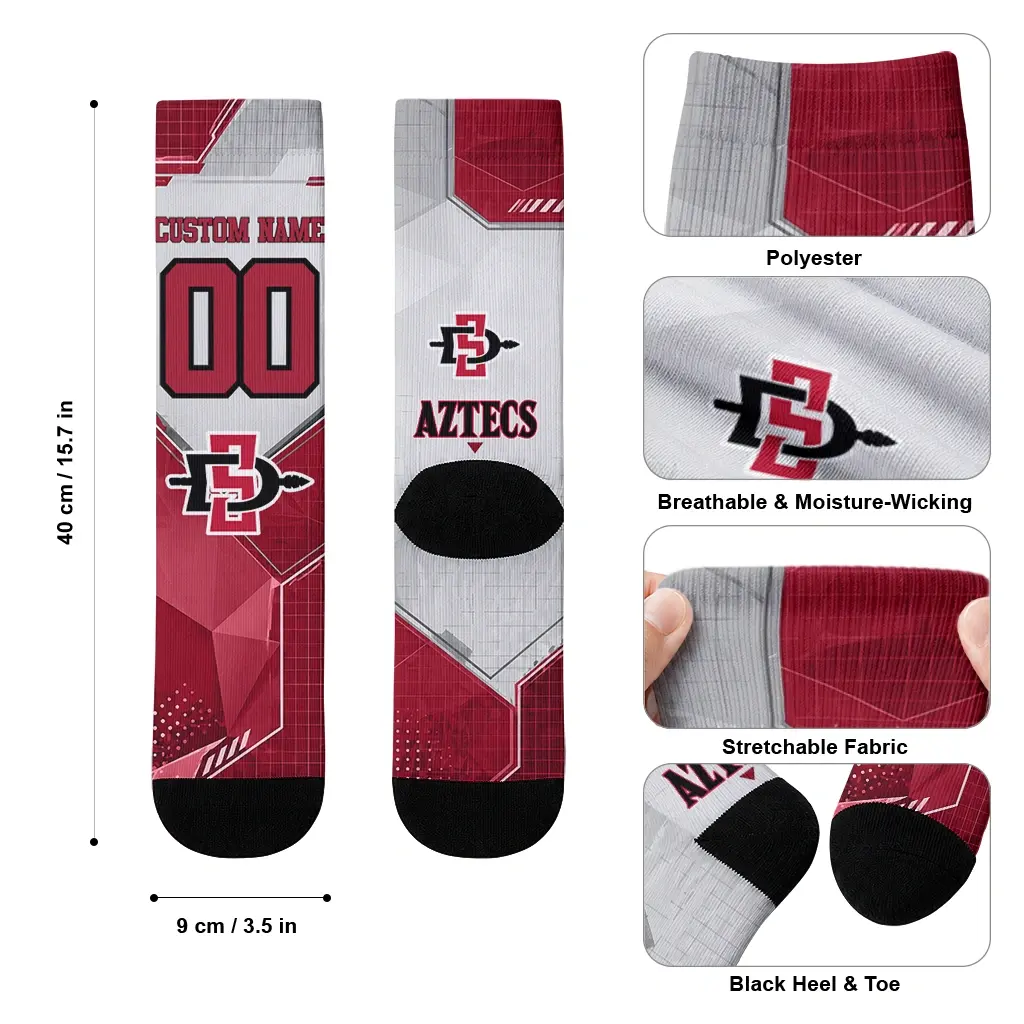 San Diego State Aztecs Socks Customized Geometric Tech Red High Quality San Diego State Aztecs Socks Customized Geometric Tech Red High Quality