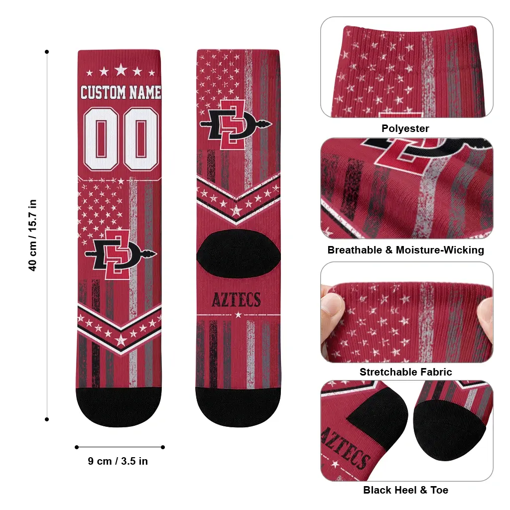 San Diego State Aztecs Socks Customized Star Stripes Red White High Quality San Diego State Aztecs Socks Customized Star Stripes Red White High Quality