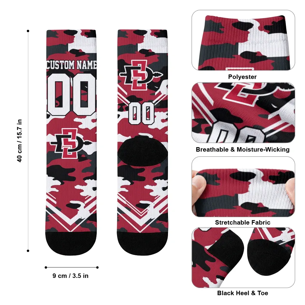 San Diego State Aztecs Socks Customized Woodland Camo Red High Quality San Diego State Aztecs Socks Customized Woodland Camo Red High Quality