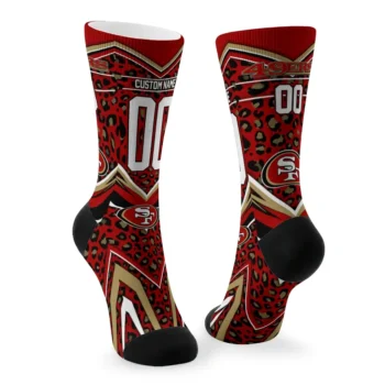 San Francisco 49ers Socks Custom Leopard Print Red Black Fashion Forward