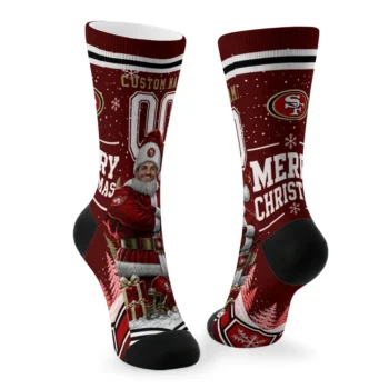 San Francisco 49ers Socks Personalized Snowy Scene Red White Fashion Forward