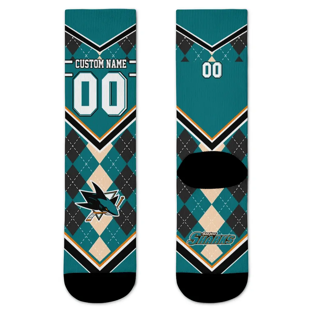 San Jose Sharks Socks Custom Argyle Pattern Teal Best Selling San Jose Sharks Socks Custom Argyle Pattern Teal Best Selling