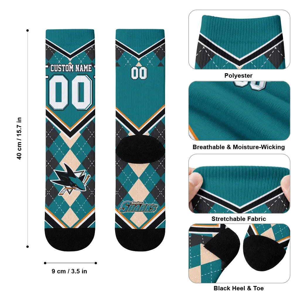 San Jose Sharks Socks Custom Argyle Pattern Teal High Quality San Jose Sharks Socks Custom Argyle Pattern Teal High Quality
