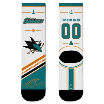 San Jose Sharks Socks - Custom Nautical Icons Teal White