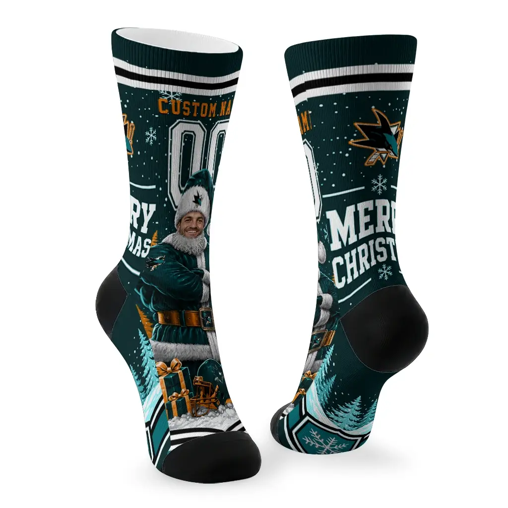 San Jose Sharks Socks Custom Snowy Scene Teal White Fashion Forward San Jose Sharks Socks Custom Snowy Scene Teal White Fashion Forward