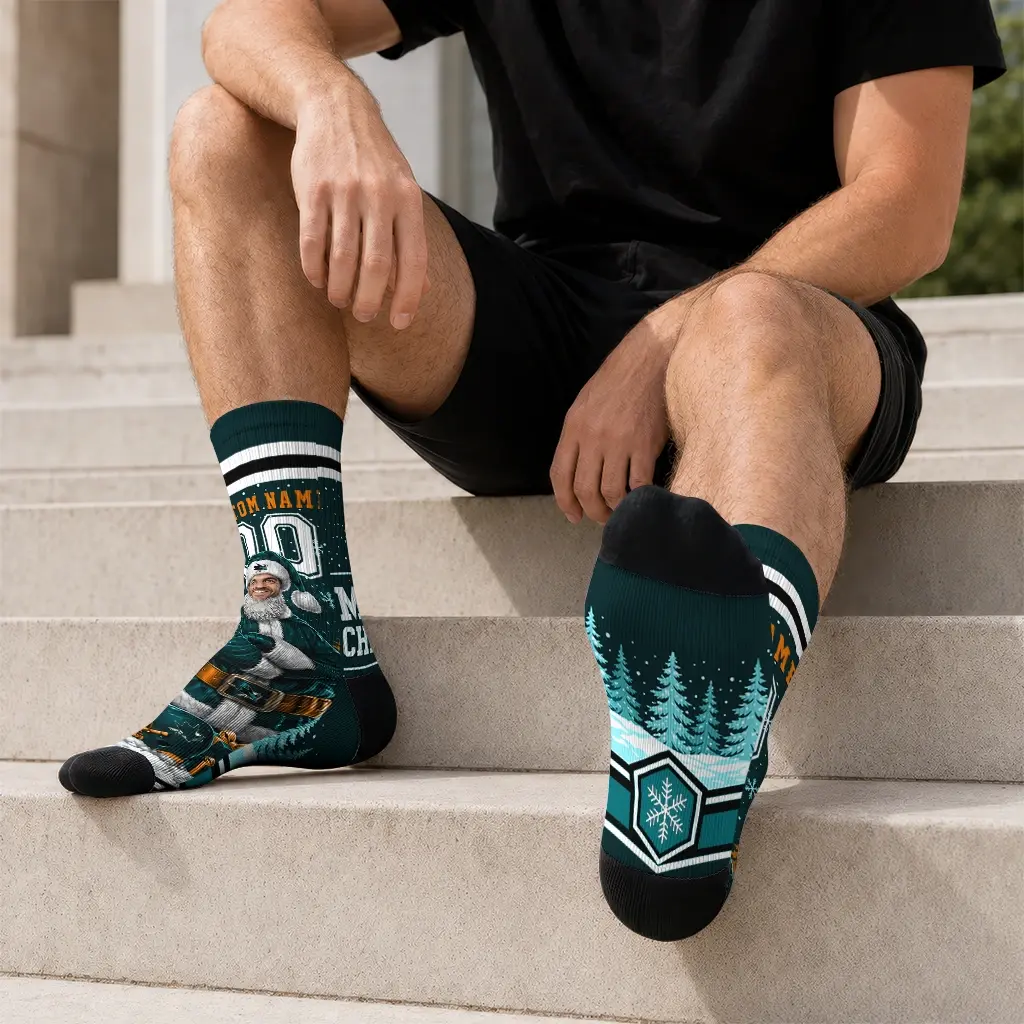 San Jose Sharks Socks Custom Snowy Scene Teal White Latest Model San Jose Sharks Socks Custom Snowy Scene Teal White Latest Model