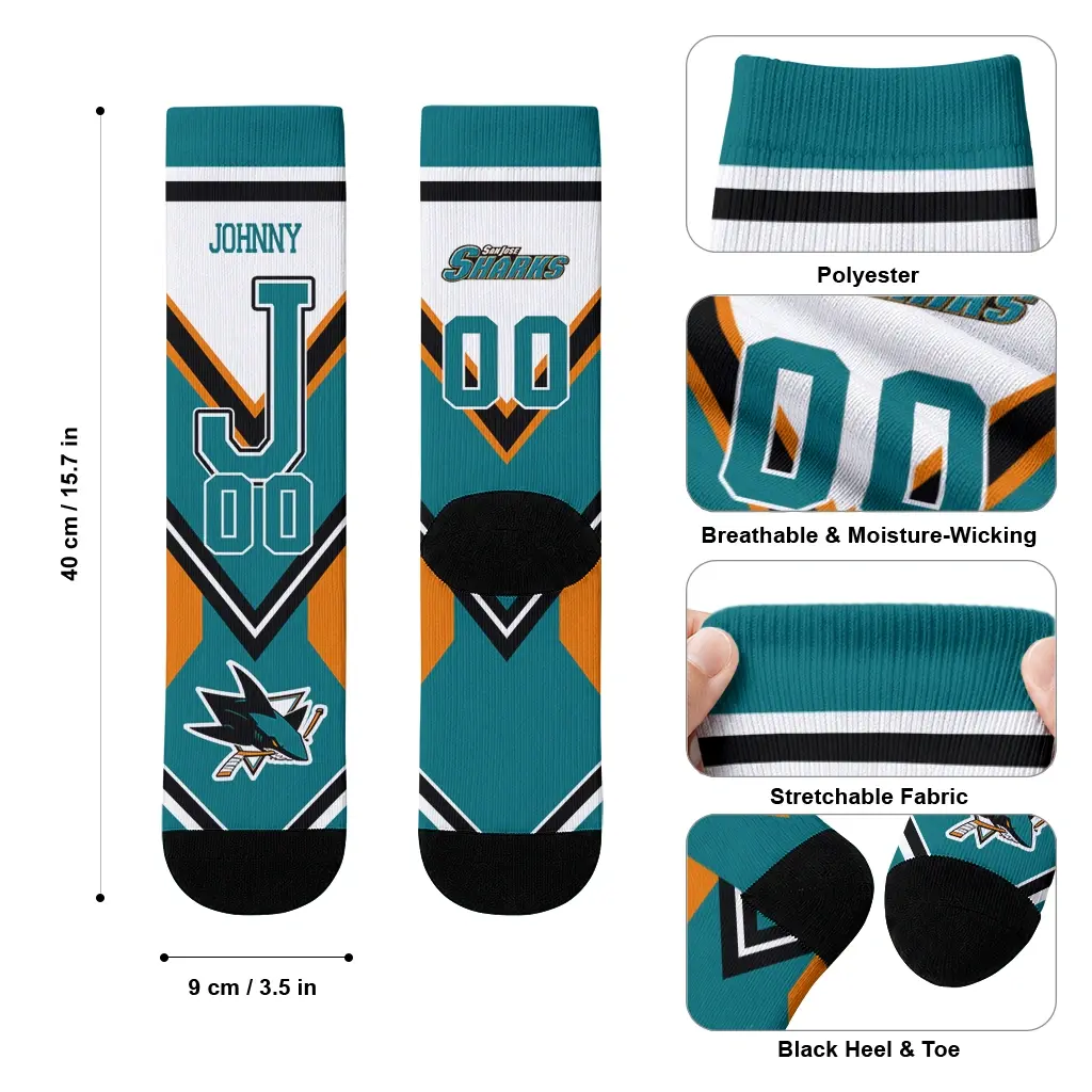 San Jose Sharks Socks Customized Arrow Blocks Teal High Quality San Jose Sharks Socks Customized Arrow Blocks Teal High Quality