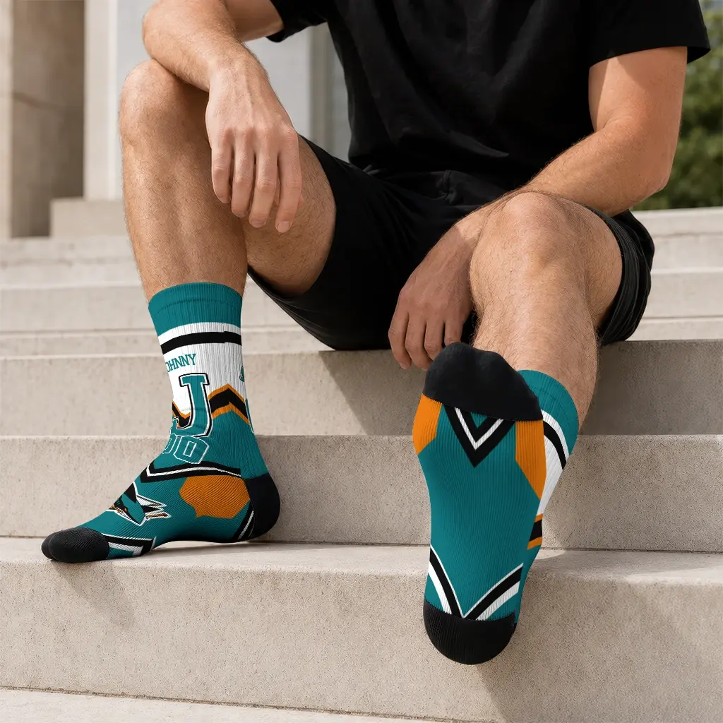 San Jose Sharks Socks Customized Arrow Blocks Teal Latest Model San Jose Sharks Socks Customized Arrow Blocks Teal Latest Model