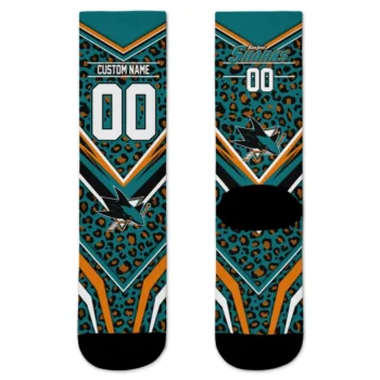 San Jose Sharks Socks Customized Leopard Print Teal Black Best Selling
