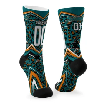 San Jose Sharks Socks Customized Leopard Print Teal Black Fashion Forward