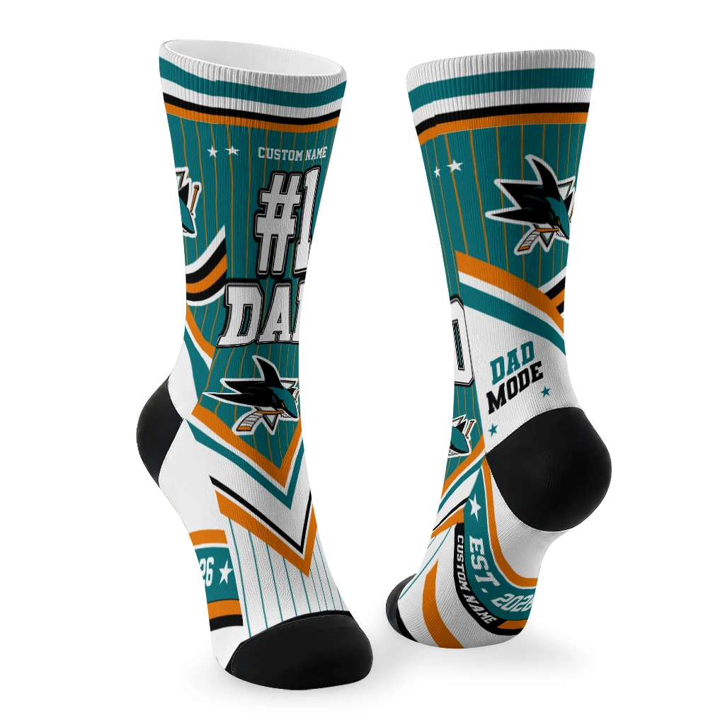 san-jose-sharks-socks-customized-pinstripe-chevron-teal-white-fashion-forward.webp
