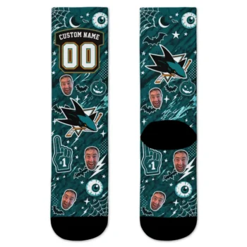 San Jose Sharks Socks Personalized Scattered Icons Teal Best Selling