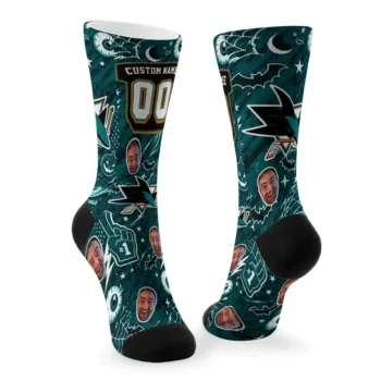 San Jose Sharks Socks Personalized Scattered Icons Teal Fashion Forward