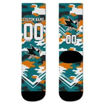 San Jose Sharks Socks Personalized Woodland Camo Teal Best Selling