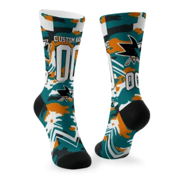 San Jose Sharks Socks Personalized Woodland Camo Teal Fashion Forward