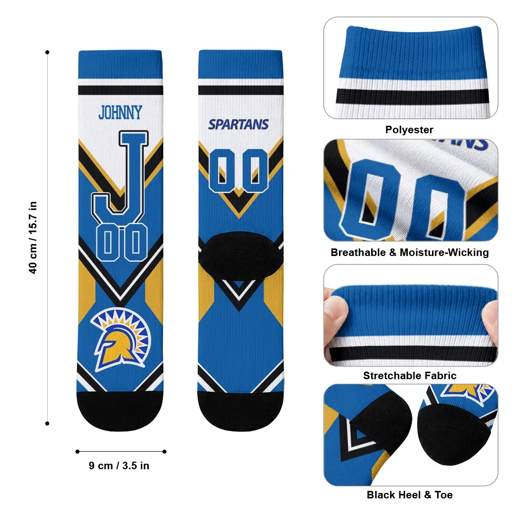 San Jose State Spartans Socks Custom Arrow Blocks Blue High Quality San Jose State Spartans Socks Custom Arrow Blocks Blue High Quality