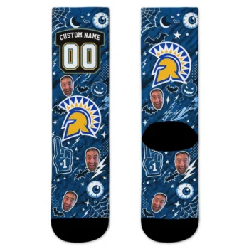 San Jose State Spartans Socks Custom Scattered Icons Blue Best Selling