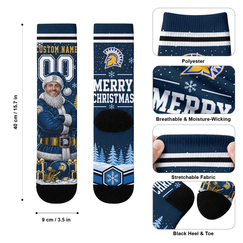 San Jose State Spartans Socks Custom Snowy Scene Blue White High Quality San Jose State Spartans Socks Custom Snowy Scene Blue White High Quality