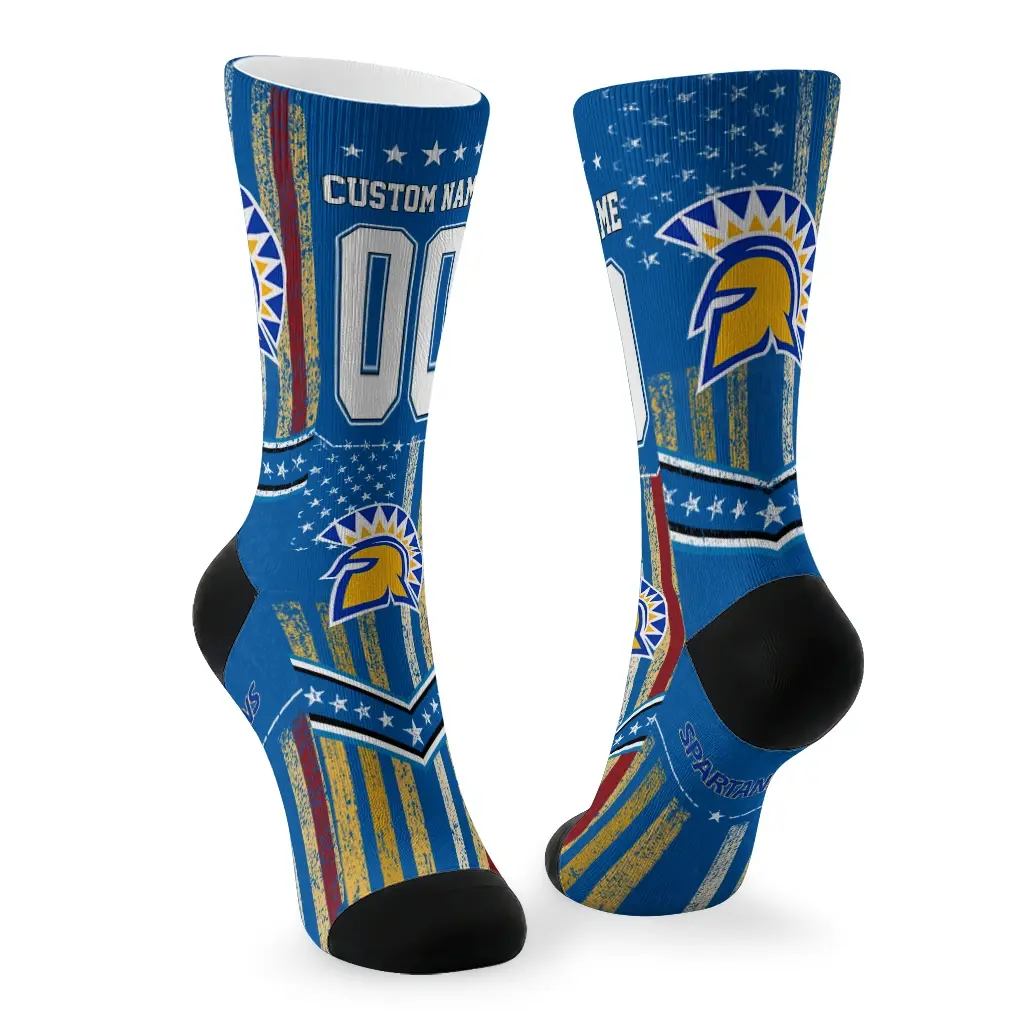 San Jose State Spartans Socks Custom Star Stripes Blue White Fashion Forward San Jose State Spartans Socks Custom Star Stripes Blue White Fashion Forward
