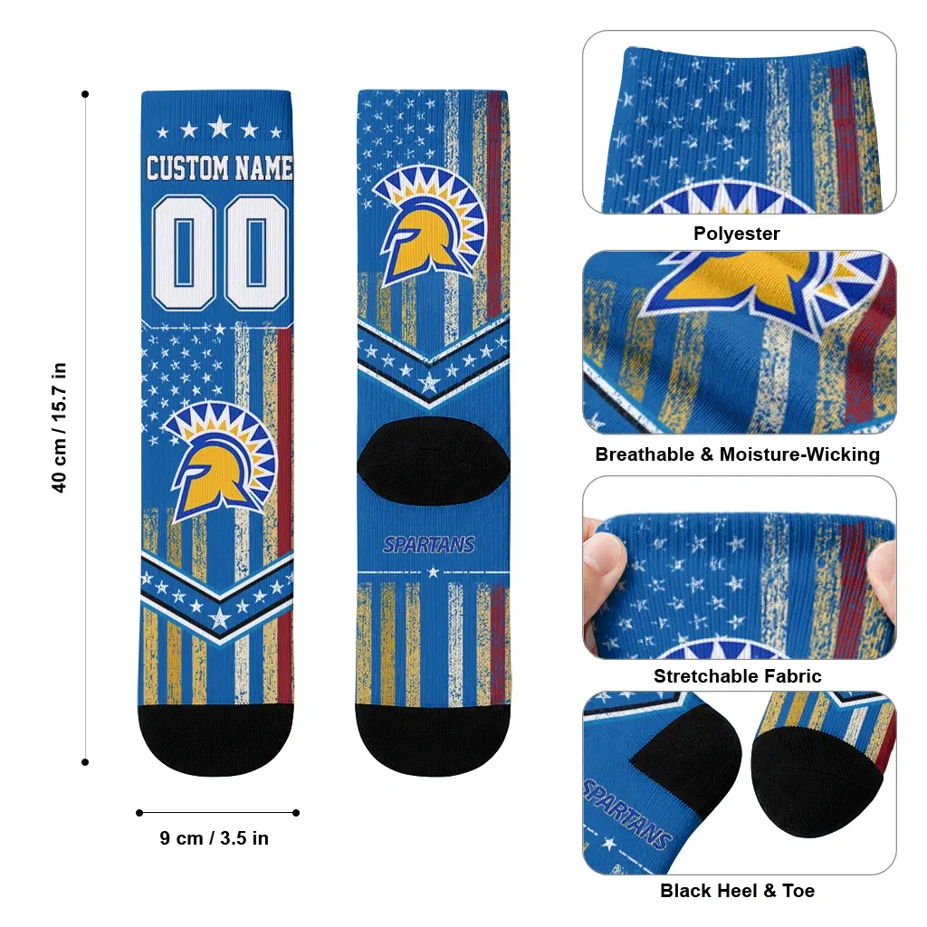San Jose State Spartans Socks Custom Star Stripes Blue White High Quality San Jose State Spartans Socks Custom Star Stripes Blue White High Quality