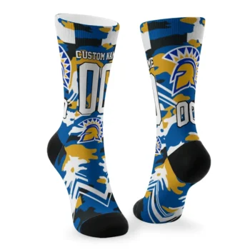 San Jose State Spartans Socks Custom Woodland Camo Blue Fashion Forward