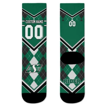Saskatchewan Roughriders Socks Personalized Argyle Pattern Green Best Selling