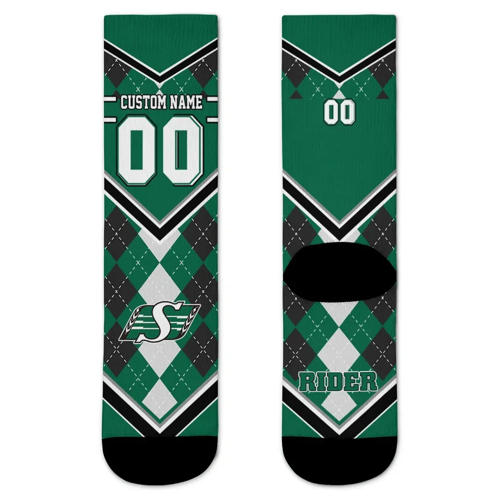 Saskatchewan Roughriders Socks Personalized Argyle Pattern Green Best Selling Saskatchewan Roughriders Socks Personalized Argyle Pattern Green Best Selling