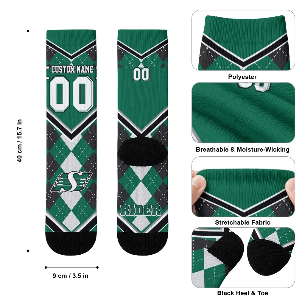 Saskatchewan Roughriders Socks Personalized Argyle Pattern Green High Quality Saskatchewan Roughriders Socks Personalized Argyle Pattern Green High Quality