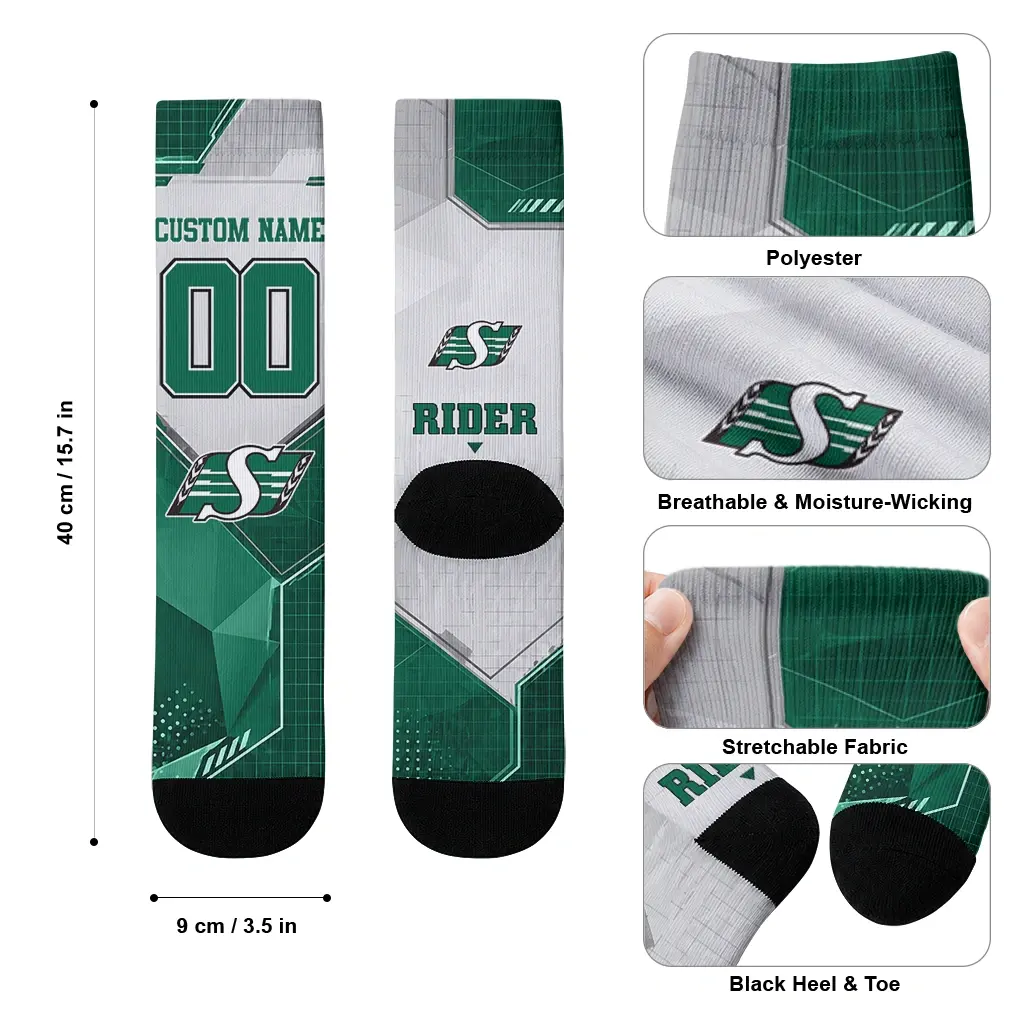Saskatchewan Roughriders Socks Personalized Geometric Tech Green High Quality Saskatchewan Roughriders Socks Personalized Geometric Tech Green High Quality