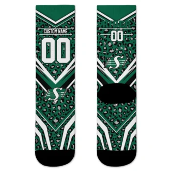 Saskatchewan Roughriders Socks Personalized Leopard Print Green Black Best Selling