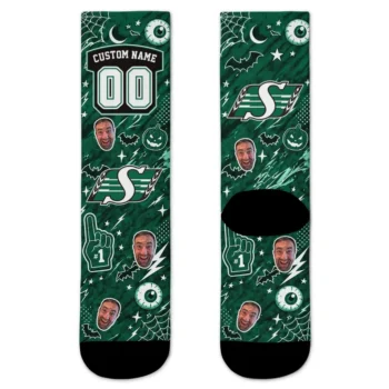 Saskatchewan Roughriders Socks Personalized Scattered Icons Green Best Selling