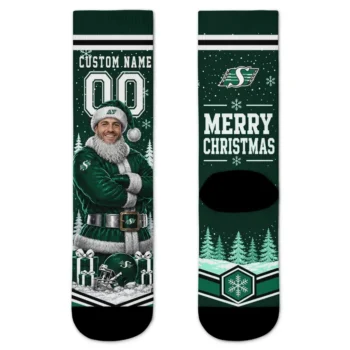Saskatchewan Roughriders Socks Personalized Snowy Scene Green White Best Selling