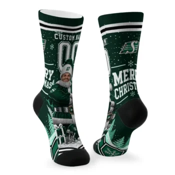 Saskatchewan Roughriders Socks Personalized Snowy Scene Green White Fashion Forward